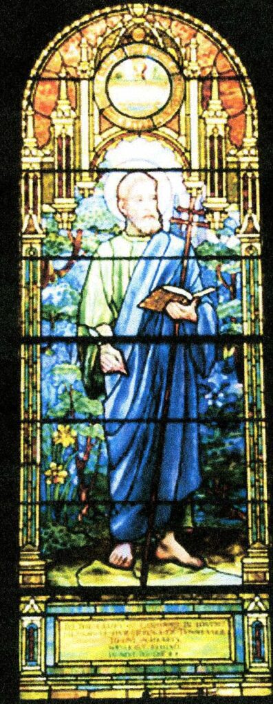 Blandford Church and Cemetery window with states seal at the top